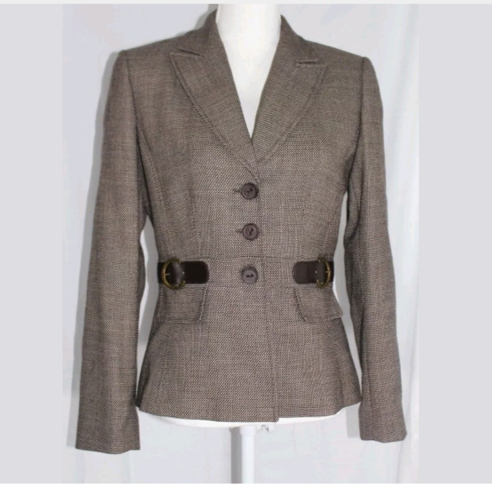 Tahari brown wool 3 button blazer